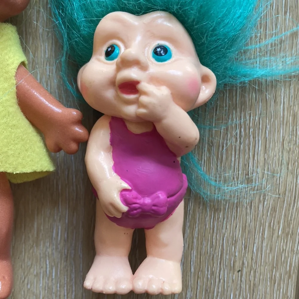 Vintage Troll Yellow Hair Blue Eyes 4” Made In Korea & Applause Magic Tr…